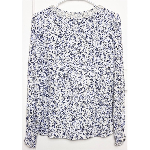 REFORMATION Micro Floral Print Puff Long Sleeve Ruffle Collar Tie V-Neck Top XS - Picture 4 of 7